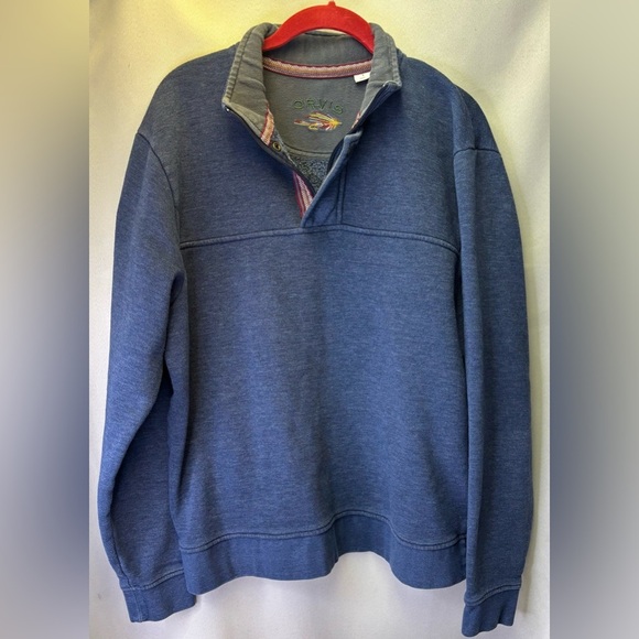 Orvis Men’s Blue 1/4 Zip Front Long Sleeve Mock Neck Snap Pullover Sweatshirt - Picture 1 of 5